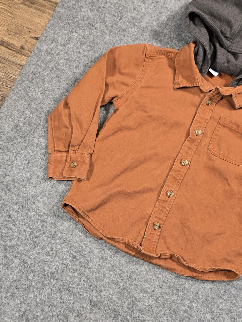 Old Navy Orange Button-Down Shirt with Gray Hood - Kids